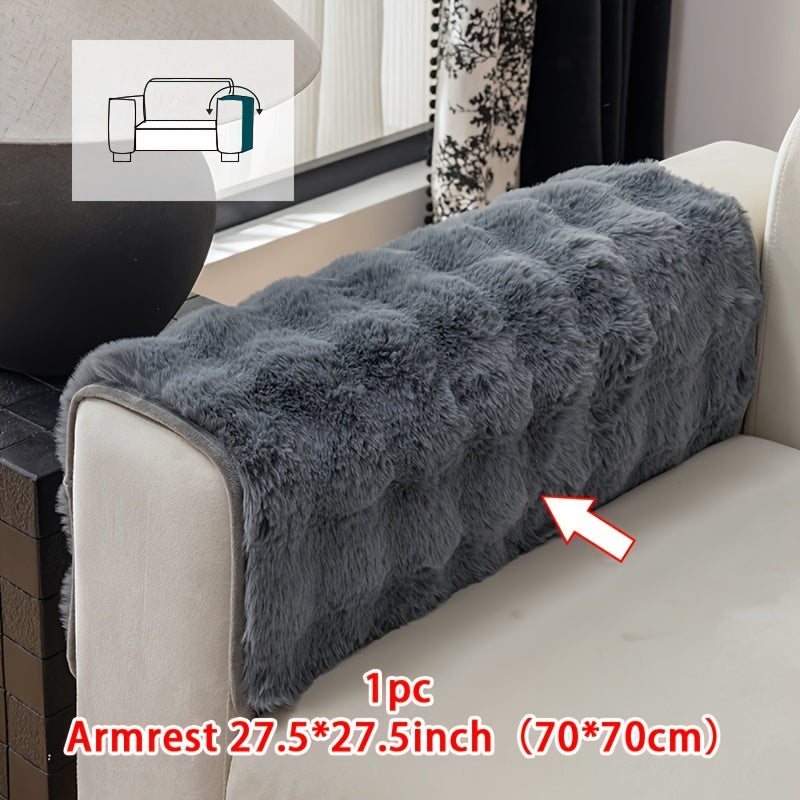 1pc Faux Rabbit Plush Sofa Cover, Winter Warm Thickened Plush Soft Sofa Cover, Pet Favorite, Dog Friendly Sofa Cover, Cushion Protection Cover, Anti Slip Sofa Furniture Protection Cover, Bedroom, Office, And Living Room Decoration Local Warehouse
