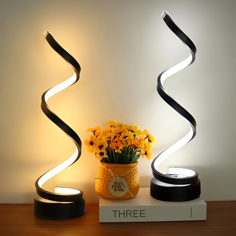 Bedside Table Lamp for Bedroom - 2/1 Pack Touch Lamp USB C Charging Ports, 3 Way Dimmable Modern Minimalist Dimmable Spiral Table Lamp for Living Room, Desk, LED Bulb Included (Black/White)