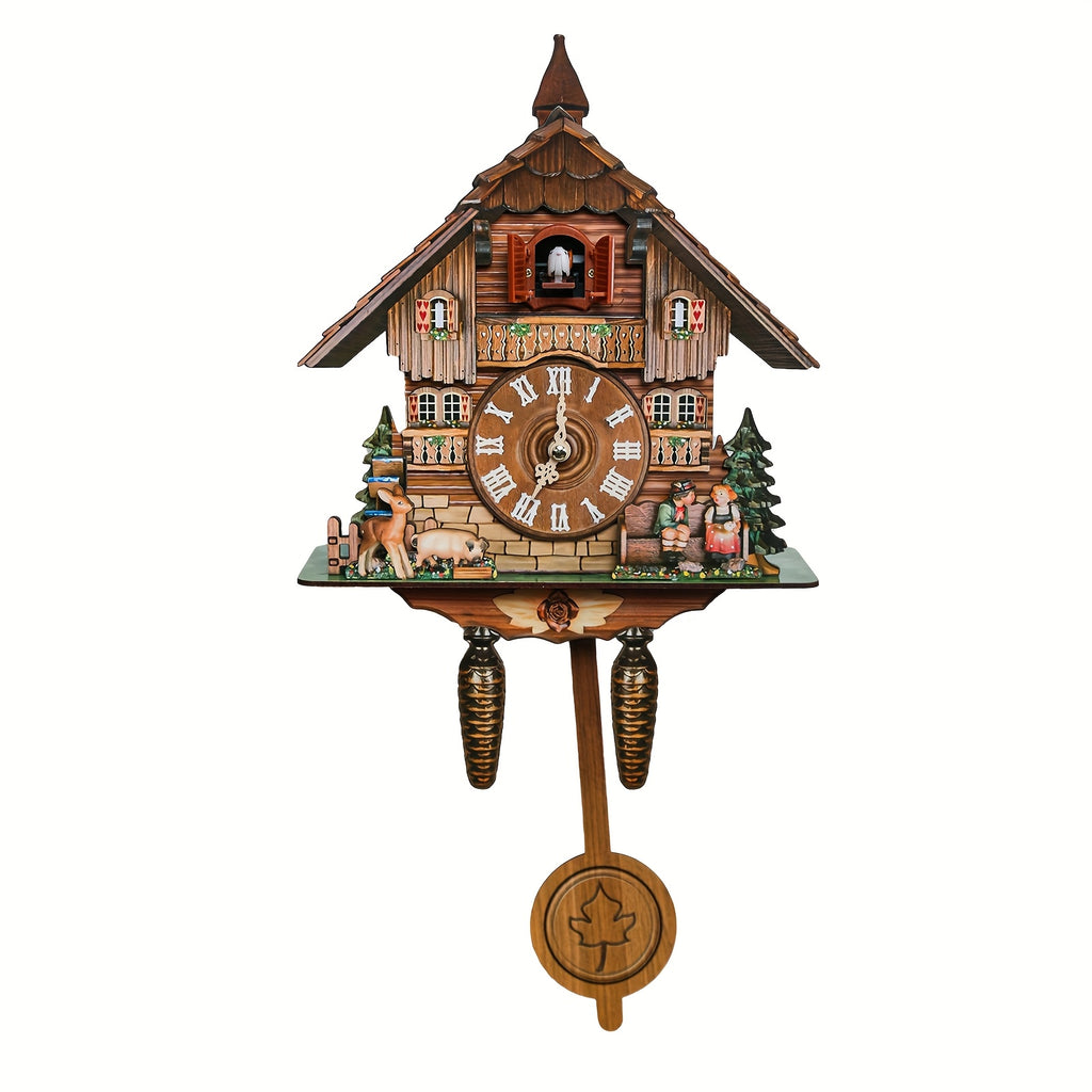 Wooden Cuckoo Clocks for Adult Bedroom Decor with Night Mode, Singing Bird, European Forest Style Home Wall Clock