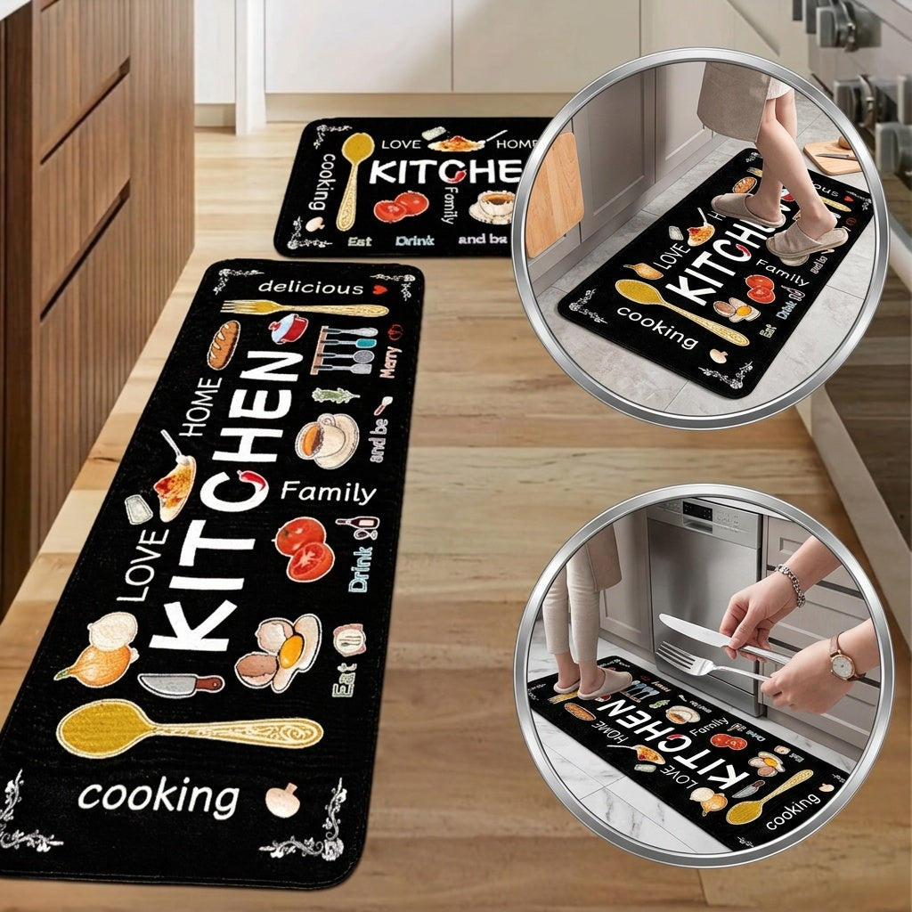 3pcs Kitchen Carpet Set, Egg Beater, Knife And Fork Kitchen Mat Theme, Decorative Carpet, Soft, Easy to Clean, Suitable for Bedrooms, Living And Dining Room, Kitchen, Bathroom, Gifts for Friends And Family, Kitchen Additions, Halloween Decorations