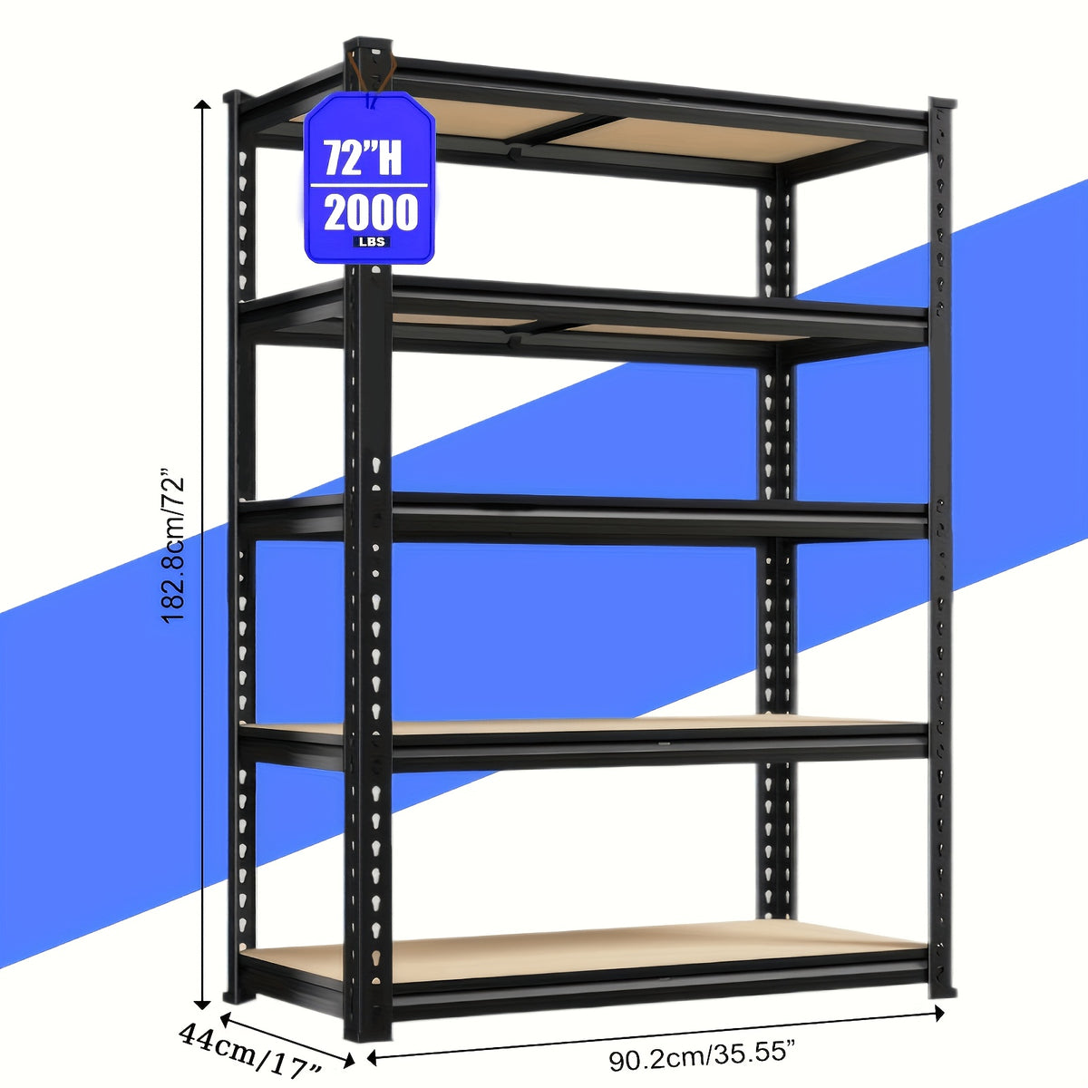 2pcs Heavy-Duty Metal Shelving Unit 60/72 Inch Hige (60" And 72" Sections) 2000 Lbs Total Capacity (250 Lbs/Shelf) 5-Tier Adjustable Freestanding Garage Storage Rack with Black Powder-Coated Frame - Easy Assembly for Basement, Pantry, Utility
