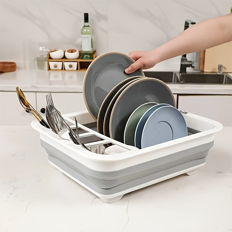 [Space-Saving Dish Drying Rack] Space-Saving Collapsible Bowl And Dish Drying Rack with Utensil Holder | 1 Plastic Plate Rack for Home, RVs, Camping, Travel Trailers And Motorhomes