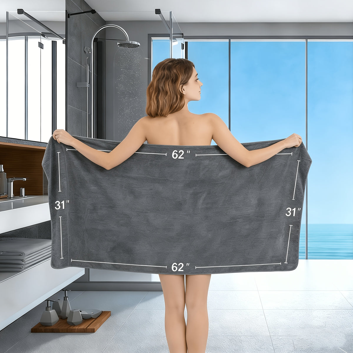 4pcs Extra-Large Bath Towels 31 X 62 Inches - Quick-Dry, Super Absorbent And Skin-Friendly, Plush Yet Lightweight, 285 GSM - Perfect for Bathroom