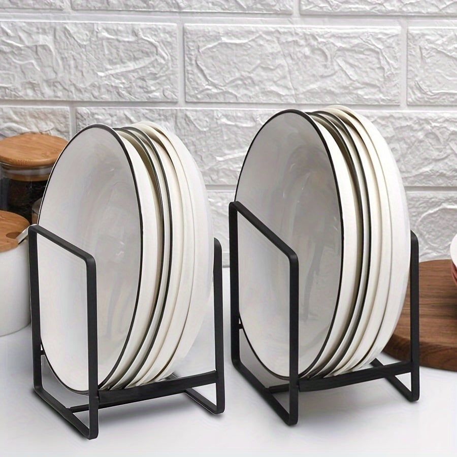 4pcs Stainless Steel Cabinet Plate Organizer & Dish Rack - Space-Saving Plate Rack Organizer for Cabinet with Dish Holder, Bowl Organizer for Cabinet, and Dish Storage Rack | Includes Dish Drying Rack for Kitchen Counter