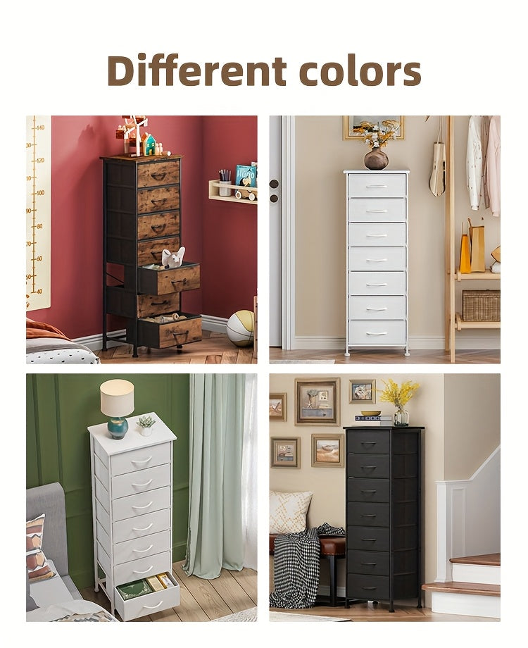 Tall Fabric Drawer Dresser, 6 or 7 Drawer Vertical Storage Organizer in Black, Brown, White or Gray for Bedroom Clothes, Closets and Entryways