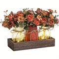 Mason Jar Table Centerpiece with Wood Tray and LED Lights, Farmhouse Floral Dining Table and Coffee Table Decor in Pink, White or Orange with Christmas Option