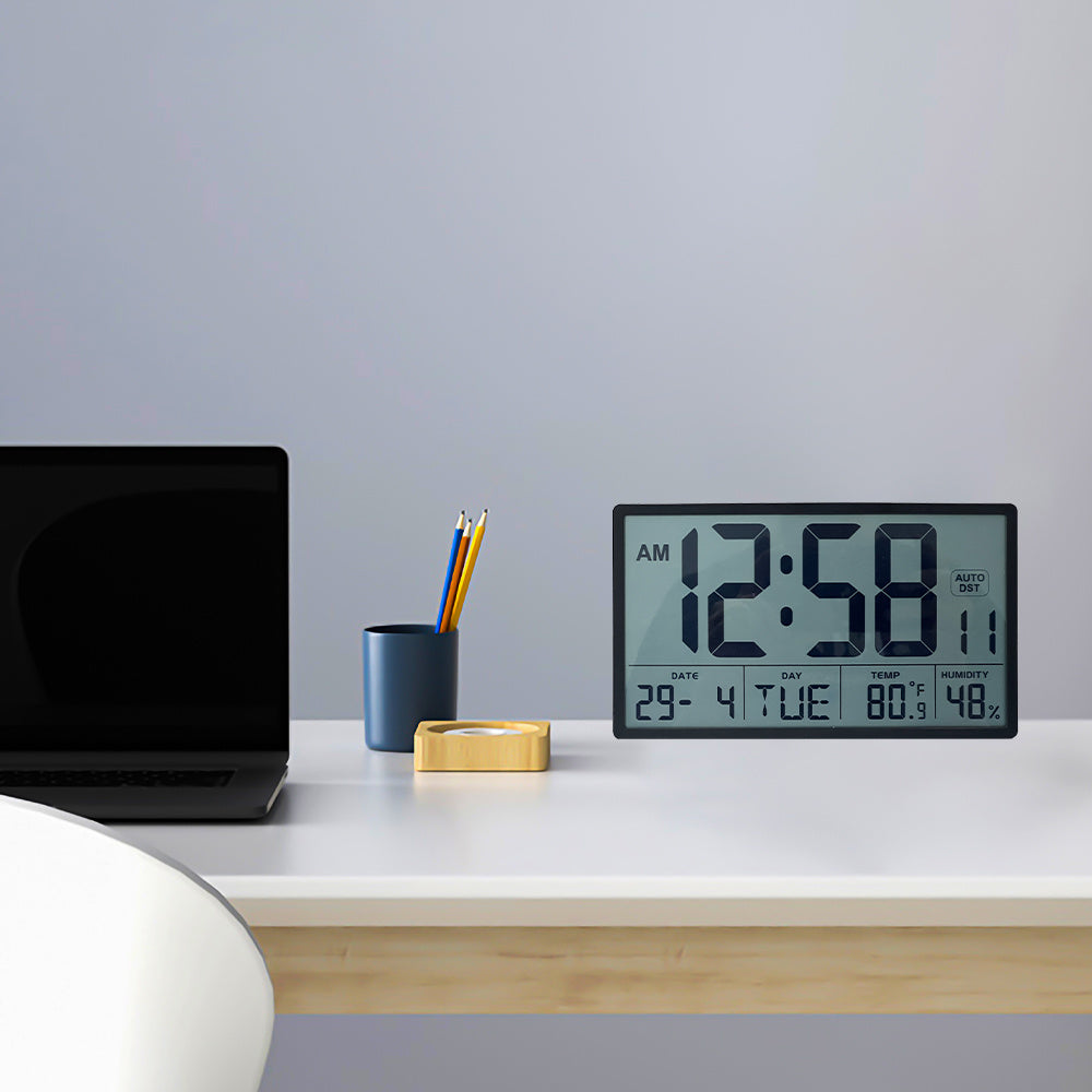 8'' Large Digital Wall Clock Battery Operated with Jumbo Numbers, Temperature And Date - Easy to Read And Set, Auto DST