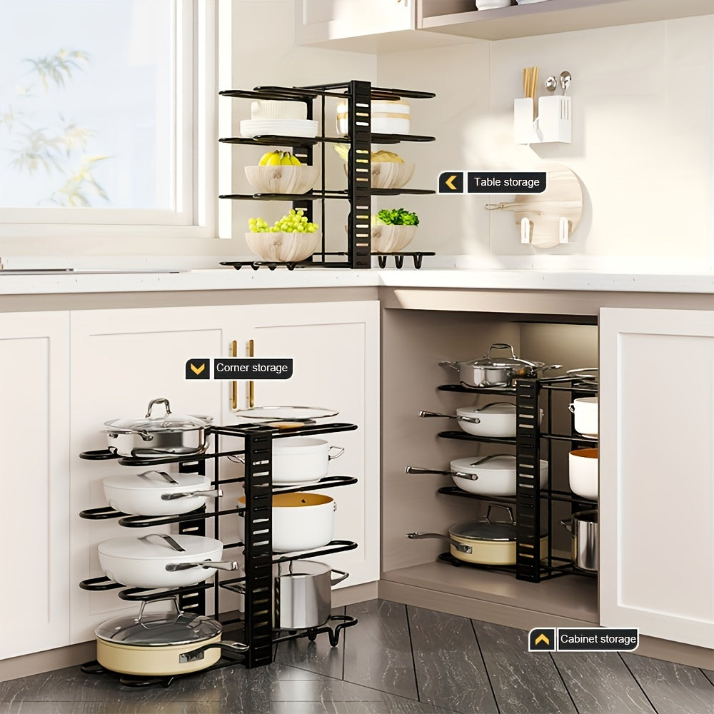 8-Tier Pot And Pan Organizer with Lid Rack, for Kitchen Cabinet Storage of Cookware And Utensils