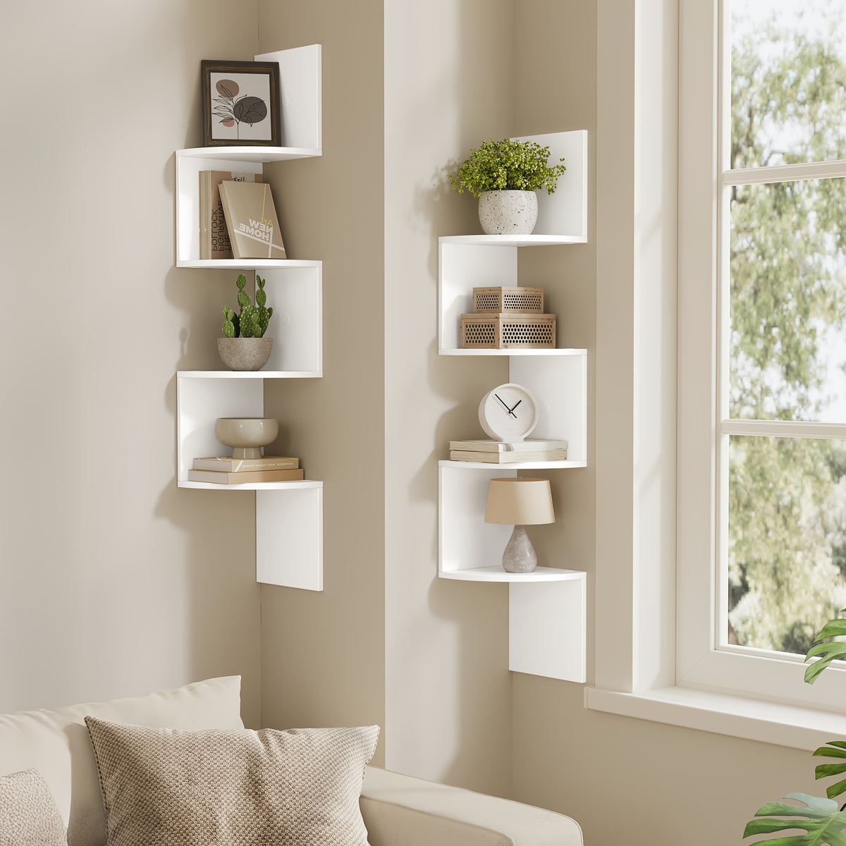 5-Tier Corner Floating Shelf Wall Mount - Space Saving Storage Rack for Bedroom, Living Room, Radial Display Organizer Easy Install (7.48*7.48*49.21inch), Wall Shelves for Display, Shelf for Living Room, Wall Shelves
