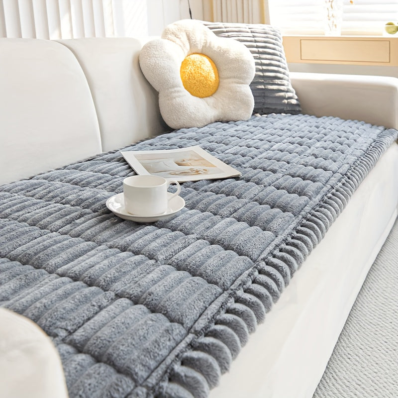 1pc Modern Corduroy Soft Couch Cover Washable, Non Slip Durable Plush Sofa Covers for 2/3/4 Cushion Couch Sofa L Sharped Sofa Slipcover, Thickened Cozy Furniture Protector Bedside Mat, Warm Sitting Pad for Any Seasons, Christmas Home Decor