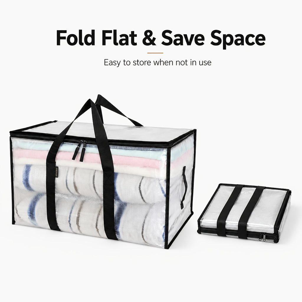 6pcs Heavy-Duty Moving Bags with Reinforced Handle - Oversized Storage Totes, Snap-Close Lid & Plastic Suitable for Clothes, Quilts,, Moving Supplies - Space Saver Bags