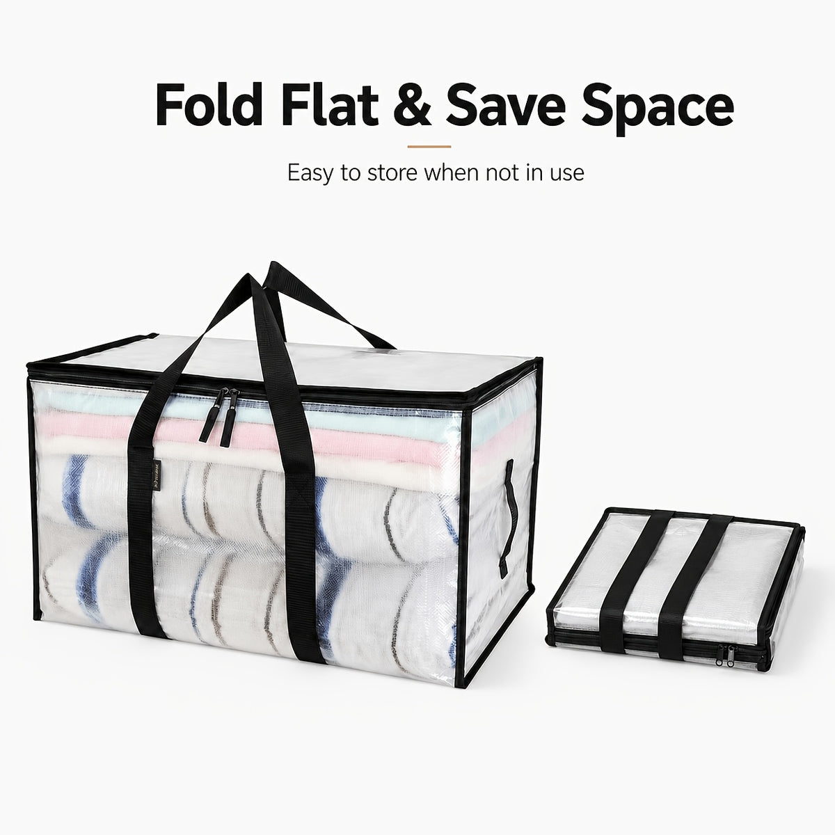 6pcs Heavy-Duty Moving Bags with Reinforced Handle - Oversized Storage Totes, Snap-Close Lid & Plastic Suitable for Clothes, Quilts,, Moving Supplies - Space Saver Bags