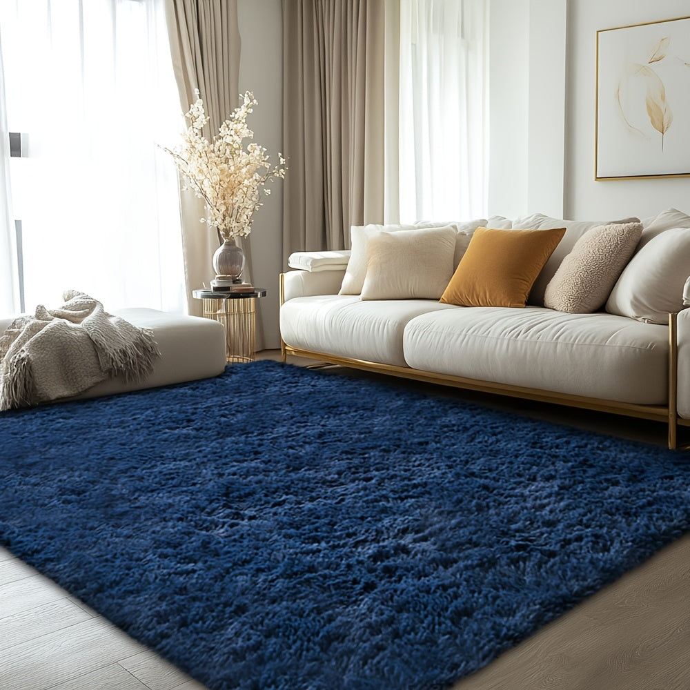 Velvet Shag Area Rug, Soft Fluffy Indoor Carpet with Latex Grip Backing in Solid and Tie-Dye Colors for Living Room and Bedroom Decor
