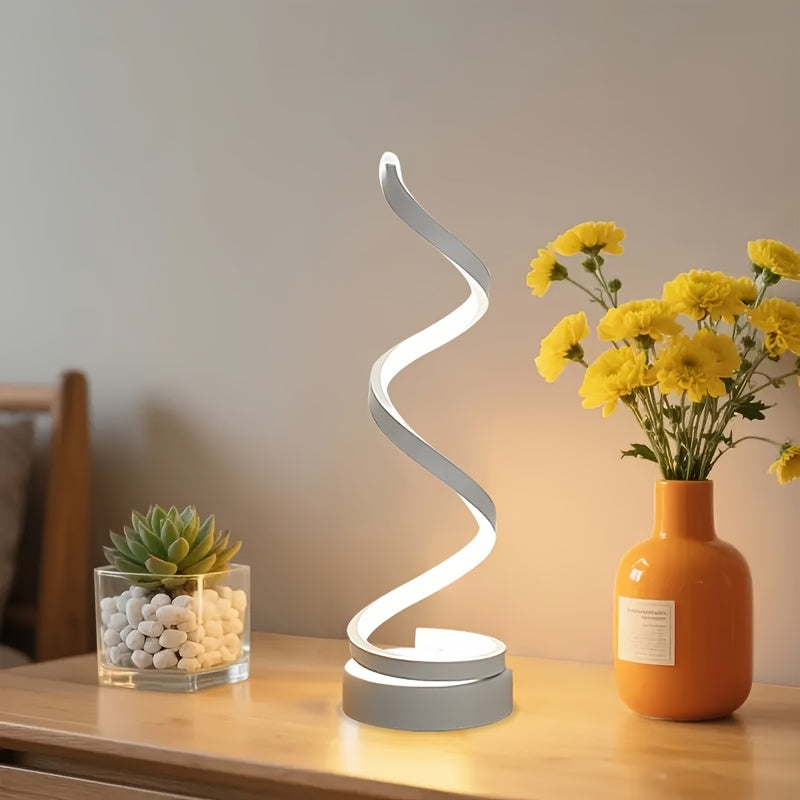 Bedside Table Lamp for Bedroom - 2/1 Pack Touch Lamp USB C Charging Ports, 3 Way Dimmable Modern Minimalist Dimmable Spiral Table Lamp for Living Room, Desk, LED Bulb Included (Black/White)