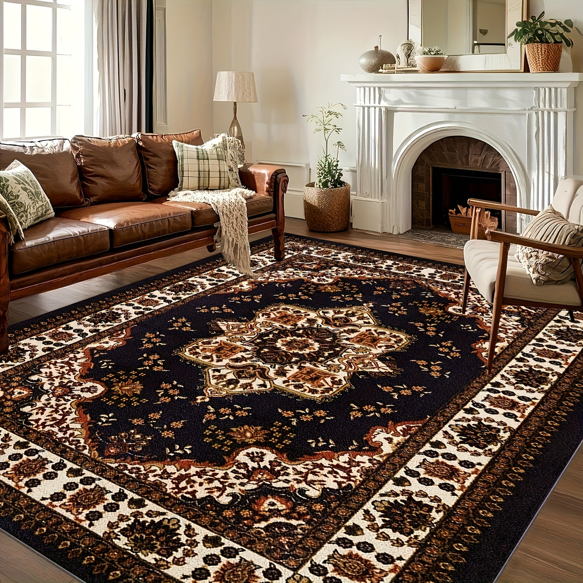 1 Extra Large Luxury Floor Mats & Matting, Anti-slip Backing, Machine Washable - Suitable for Living Room, Bedroom, Persian Bohemian Style Floor Mat Fits Modern And Traditional Decor - Soft And Fluffy Texture Large Size Living Room Rug Vintage Carpet