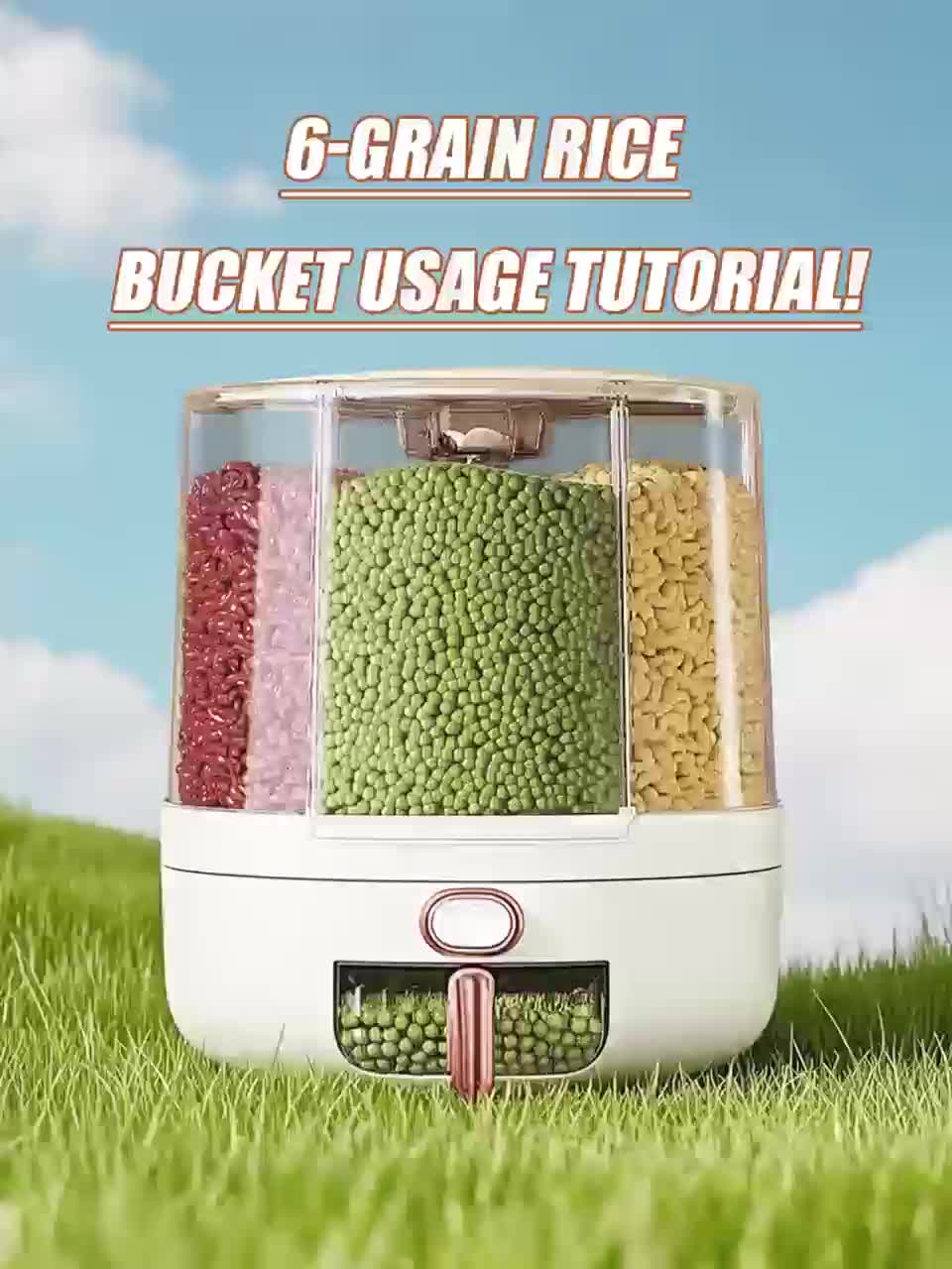 Rotating for rice Bucket | 6-Grid Cereal Dispenser, Large Capacity for rice Bucket | Airtight Dispenser with a Transparent Window, Features Moisture-Proof And Insect-Proof Design, Suitable for Rice, Cereals