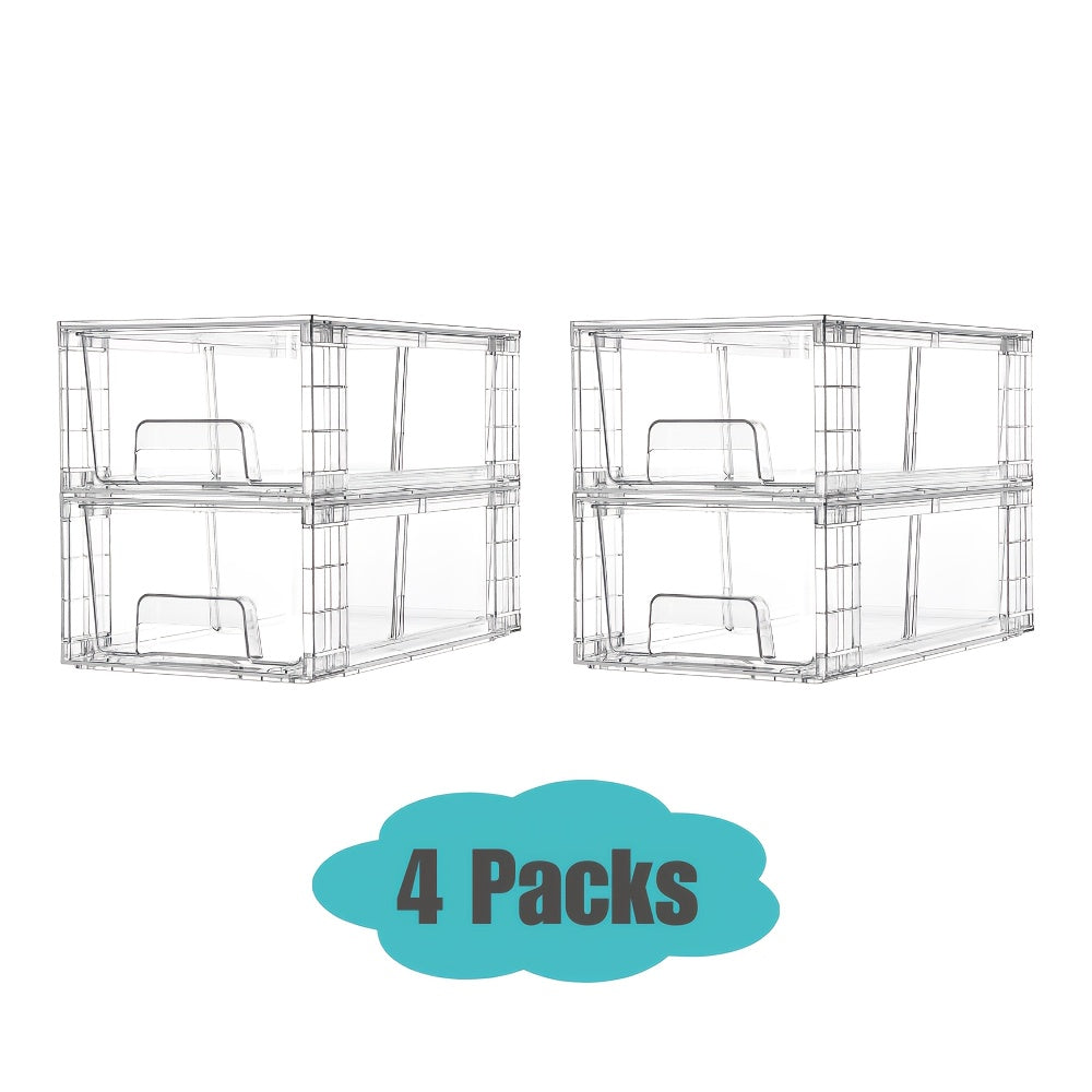 4/6/8/10 Pack Clear Acrylic Food Storage Drawers With Handles | Stackable Refrigerator & Pantry Organizer Bins For Snacks, Fruits, Vegetables | Fridge, Kitchen Cabinet, Undersink, Bathroom Organization