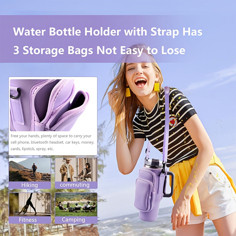 A Water Bottle Organizer With A Phone Pocket, Suitable For Men And Women, Can Accommodate A 40 Oz Stainless Steel Mug. The Adjustable Pouch Makes It A Perfect Gift Or Water Bottle Accessory For Stainless Steel Water Bottles