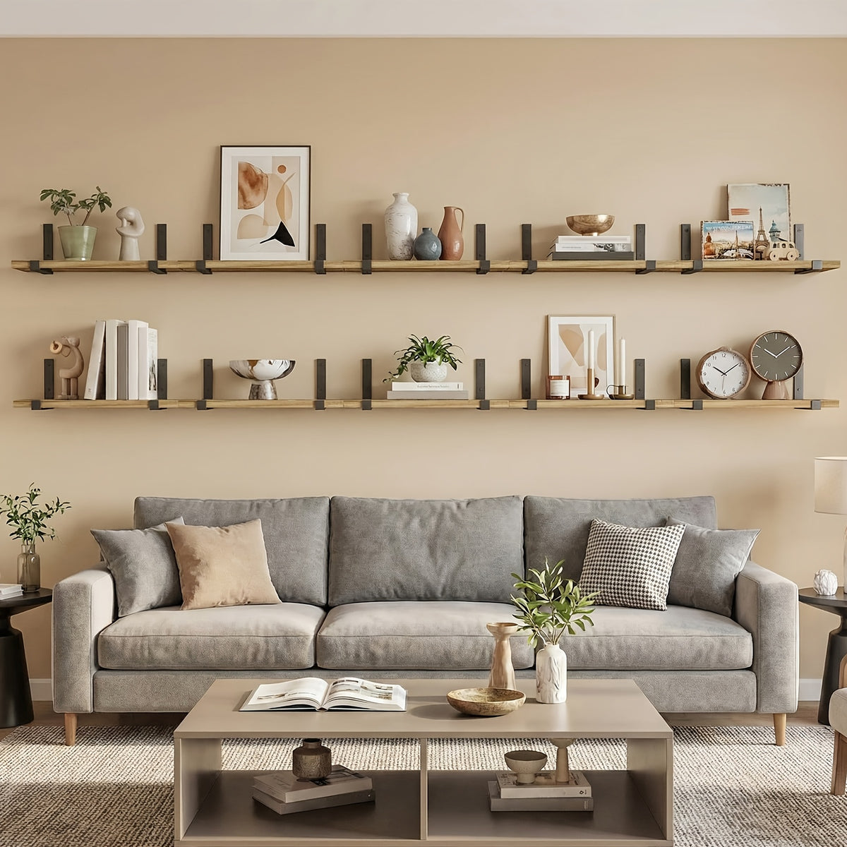 Floating Shelves 10-Piece Set, 15.8 x 5.9 Inch Wall Display Shelves for Books, Small Plants, Photos and Collectibles in Bedroom, Kitchen and Living Room
