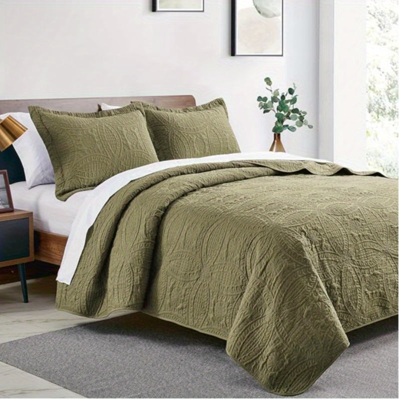 Quilt Set Bedspreads - Soft Bed Winter Quilt Lightweight Microfiber Bedspread- Modern Style Coin Pattern Coverlet for All Season - Keep Warm 3pcs (1 Quilt, 2 Pillow Shams)