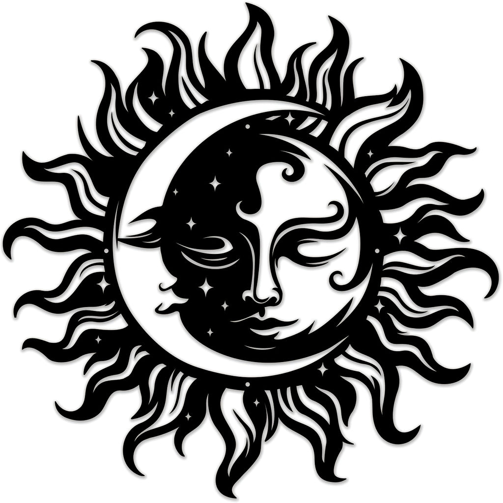 1pc Of Elegant Black Sun And Moon Metal Wall Art- Intricate Iron Design With Mystical Symbols, Perfect For Home, Office Or Outdoor Garden Decoration, Ideal Housewarming Gift, 15.7inch X 7inch Cm, Outdoor Decoration