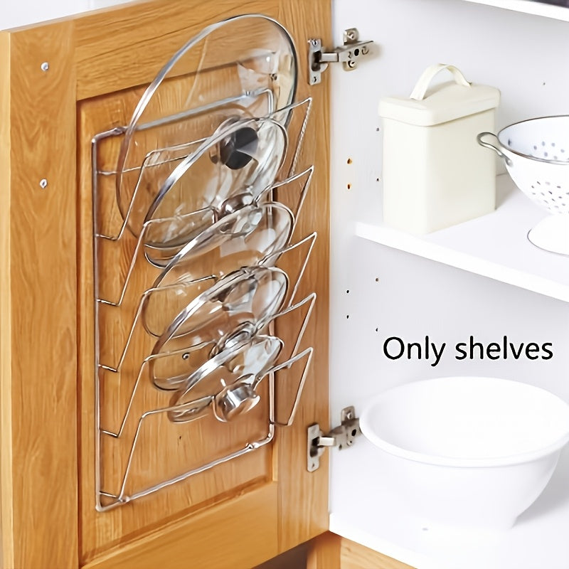 [1pc Hanging Pot Lid Organizer] 1pc Durable Metal Hanging Pot Lid Organizer, Multi-Tier Wall-Mounted Kitchen Storage Rack for Pots And Lids, Space-Saving Kitchen Accessory for Home And Restaurant Use