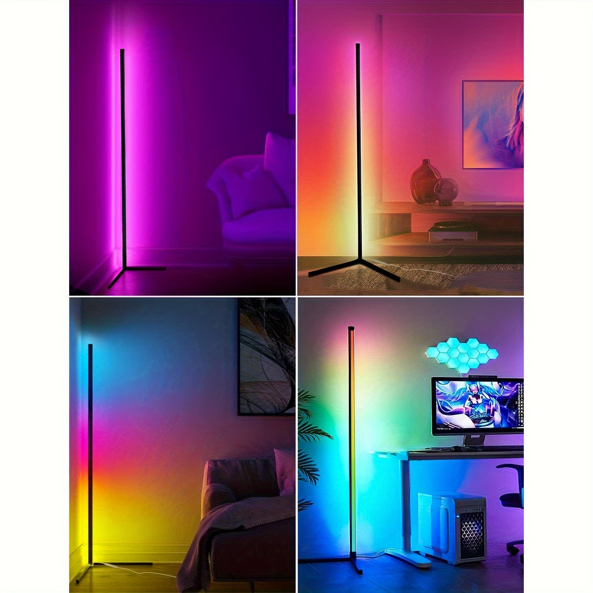 1/2pcs LED Corner Floor Lamp, RGBIC High Brightness Color Changing RGB Floor Lamp with APP & Remote Control, Music Sync, Scenes, Timer, Adjustable 156Cm (61.42In), 2700K-6000K Ambient Lighting for Bedroom, Living Room, Gaming Room, Festival Gift