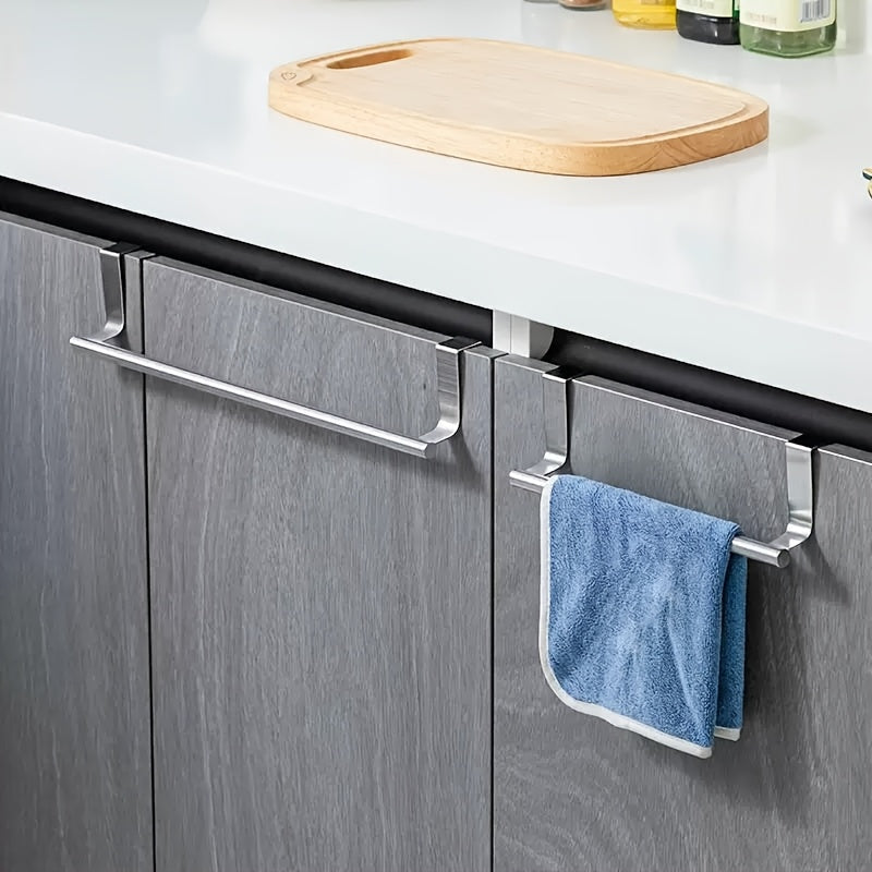 2pcs Cabinet Door Towel Bar, Dishwashing Towel Rack, Stainless Steel Towel Holder, Over The Door Hand Towel Hanger for Kitchen Bathroom Cupboard