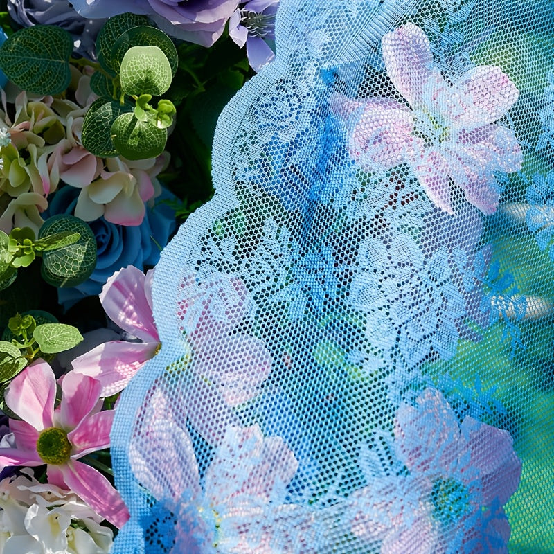Romantic Pastoral Lace Sheer Curtain for Balcony and Office, Translucent Window Drapery with Floral Pattern, Machine Washable Polyester, Rod Pocket Design - 1pc