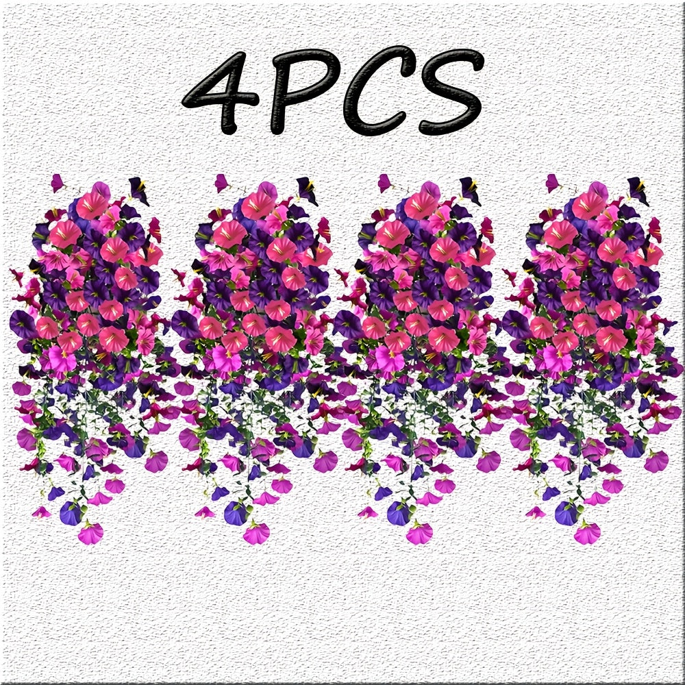 4pcs Artificial cascading Hanging Flowers - Fake Blooms with 45 Flowering Branches, Low-Maintenance Faux Plants for Garden, Porch,, Balcony - Christmas & Year-Round Decor No Watering, Plastic/P Realistic flowers for wedding