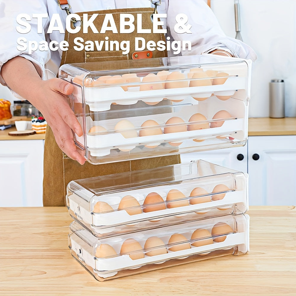 Egg Holder for Fridge, 2 Layers Fresh Egg Storage Container Organizer Bin, Each Layer Could Hold 18 Eggs, Clear Stackable Plastic Egg Tray with Handles, for Fridge, Kitchen, Home, 12X 6.9X 6 Inches, for Halloween And Christmas