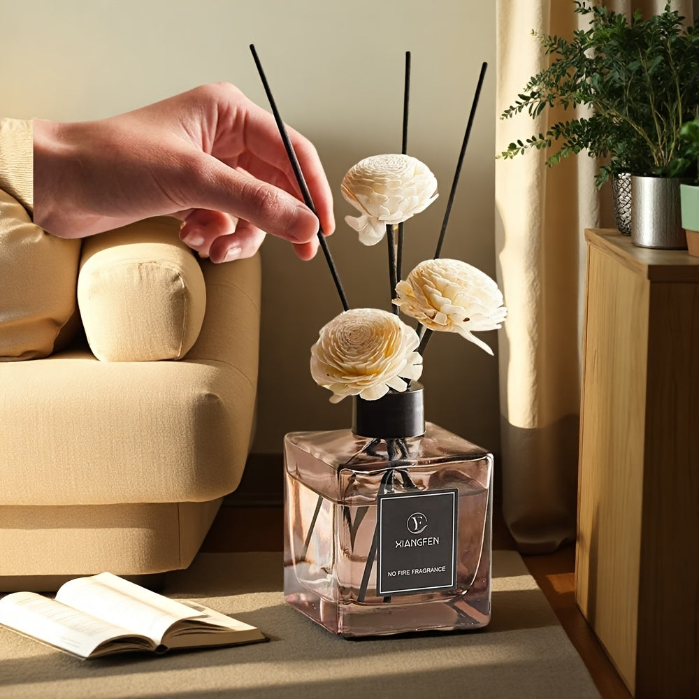 No Fire Fragrance - 1.69oz Elegant Black Glass Diffuser with White Roses, Air Freshener for Home Decor, Bedroom, Bathroom, And Office, Ideal Christmas Gift, Office Fragrance | Elegant Diffuser | Durable Scent, Bathroom Decor, Reed Diffuser Oils