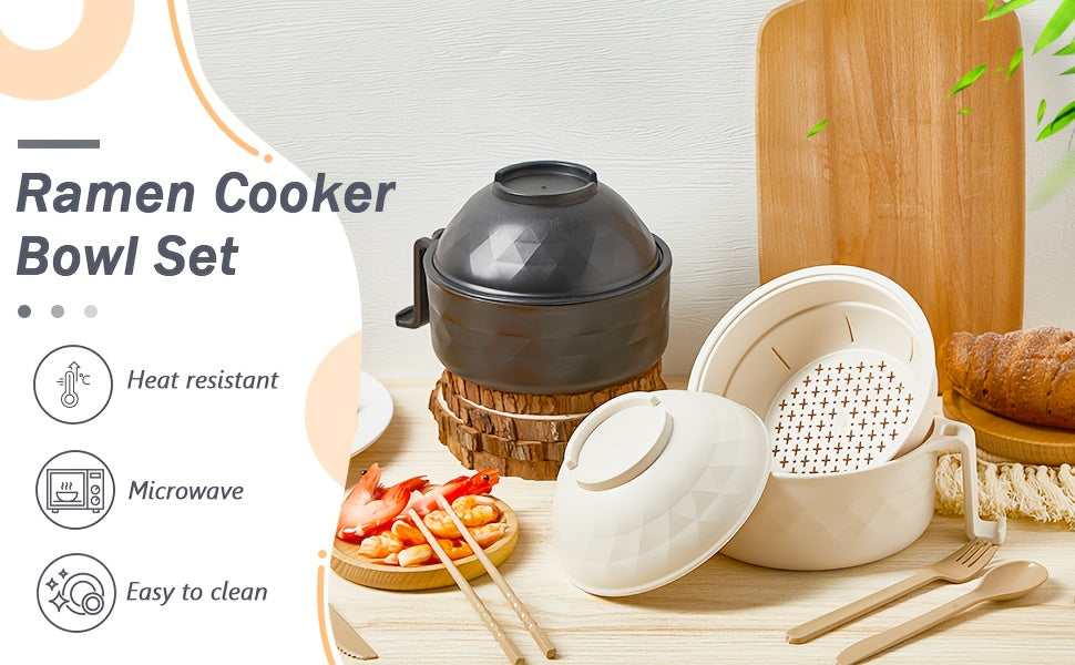 6pcs/Set Microwave Ramen Bowl Set, Ramen Noodle Cooker With Lid & Handle, Perfect For Home, Office, Dorm, Or College Tableware