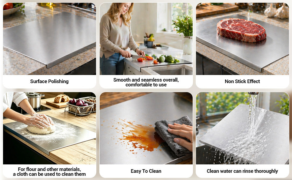 304 Stainless Steel Cutting Board Butcher Block Household Rolling Board Kitchen Supplies, Preparation, Meal Prep Tools, Modern Cutting Surface, Sleek Kitchen Tool, Rustresistant Material, for easy To Clean, Versatile Cutting Mat, Kitchen Work Surfac