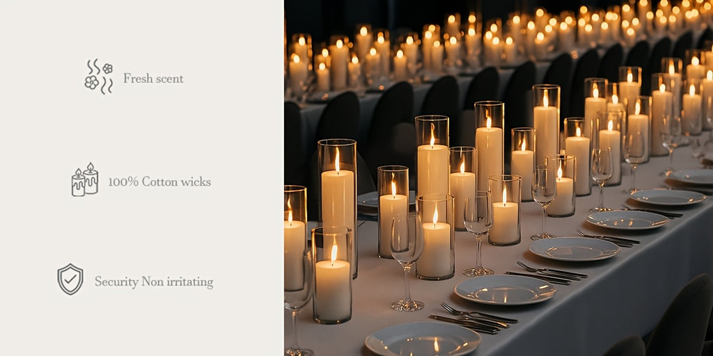 White Pillar Candles with Clear Glass Hurricane Holders- Elegant Cylinder Candle Vases for Weddings, Parties, Centerpieces, Home & Office Decor