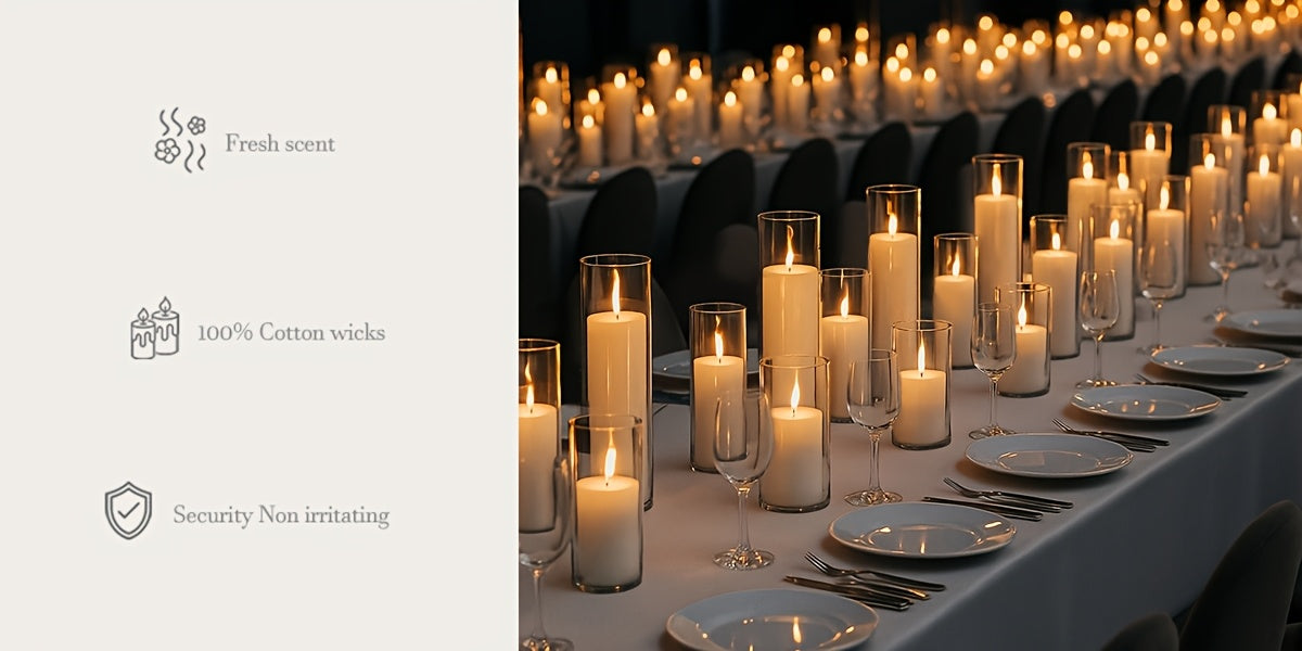 White Pillar Candles with Clear Glass Hurricane Holders- Elegant Cylinder Candle Vases for Weddings, Parties, Centerpieces, Home & Office Decor