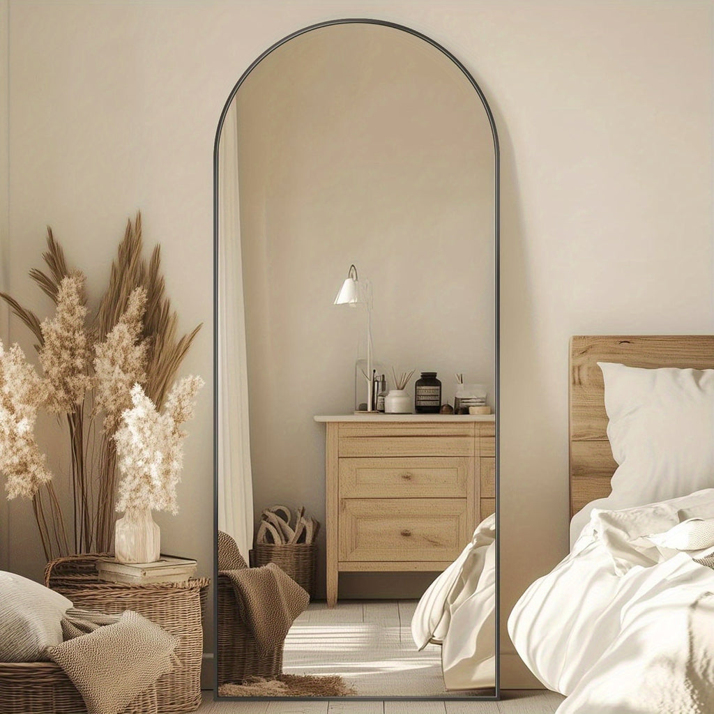 Homsion Full Length Floor Mirror - Freestanding Arched design with Sturdy Base, Large Full Body Mirror for Bedroom, Living Room, Bathroom - Space-Enhancing Elegant Home Decor Standing Mirror, Polished Surface