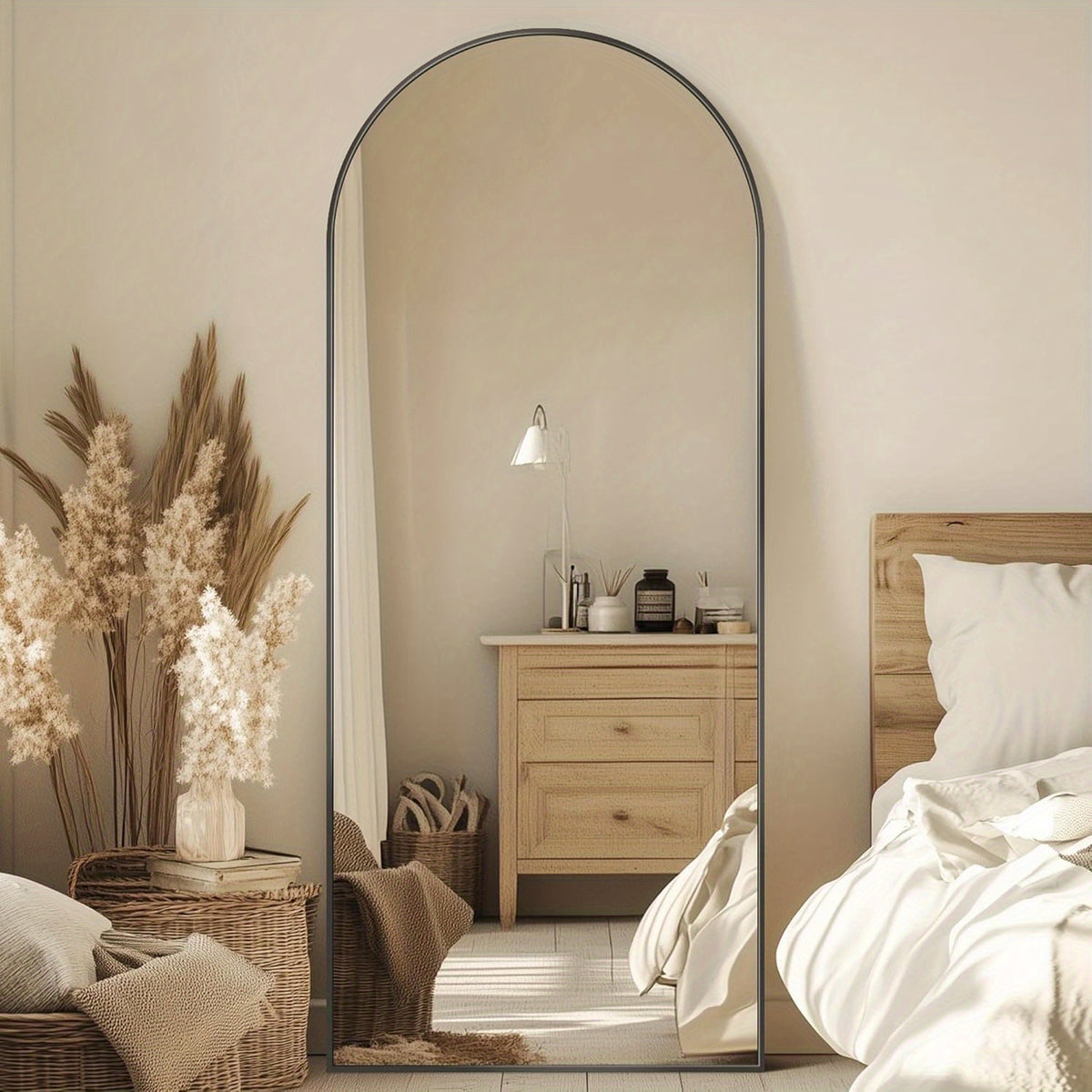 Homsion Full Length Floor Mirror - Freestanding Arched design with Sturdy Base, Large Full Body Mirror for Bedroom, Living Room, Bathroom - Space-Enhancing Elegant Home Decor Standing Mirror, Polished Surface