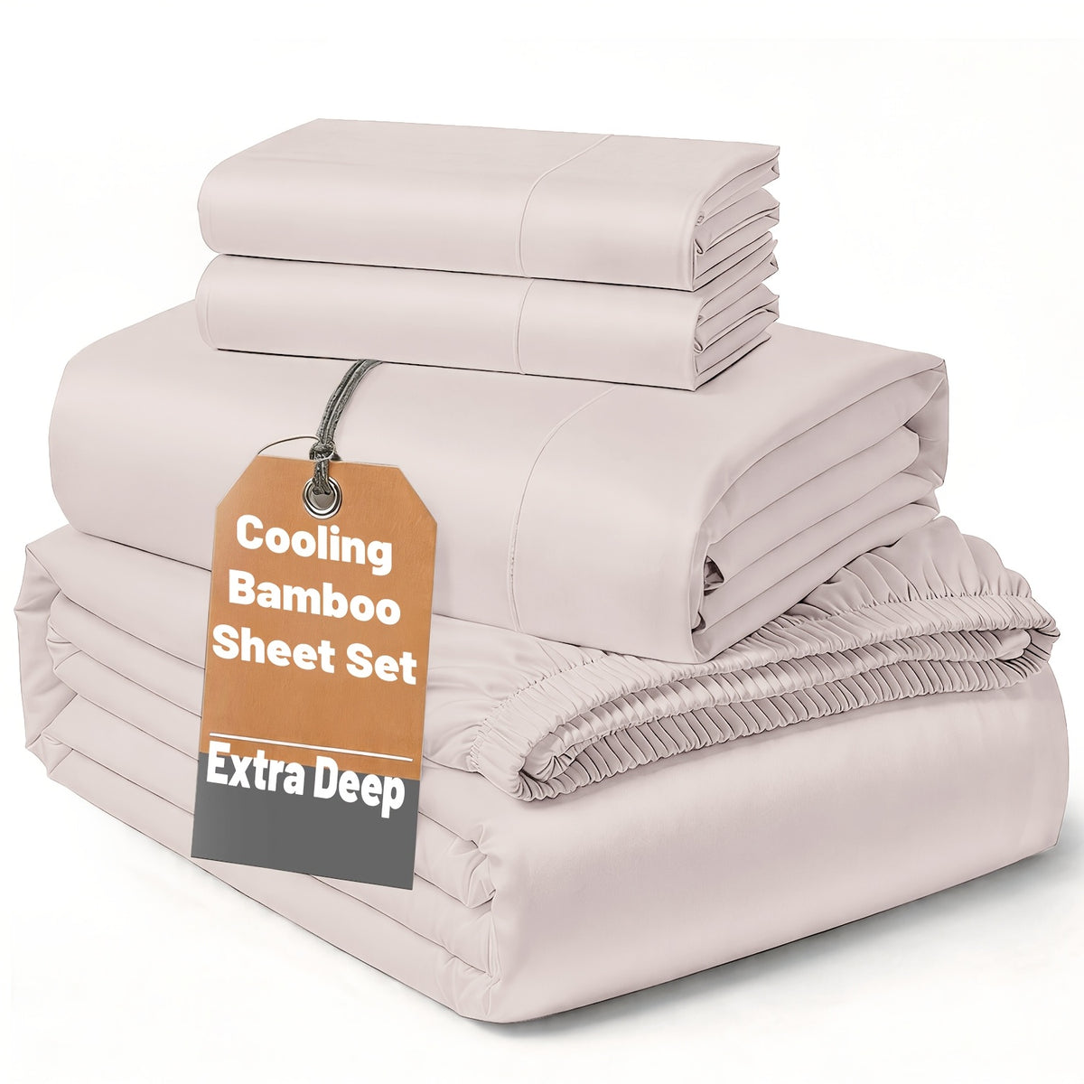 Cooling Bamboo Bedding Set with Flat Sheet, Deep Pocket Fitted Sheet and Pillowcases, Soft Breathable Sheets in 13 Colors for Twin Full Queen King
