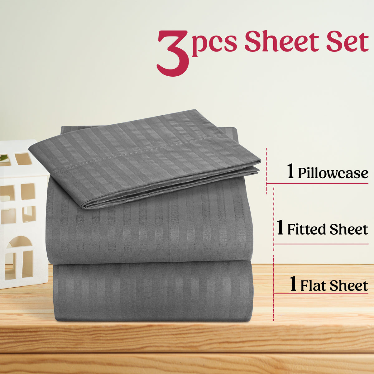 Lux Decor 4/3 Pieces Striped Bed Sheets Set - Hotel Luxury Sheets, Deep Pocket Up to 16 Inches, Extra Soft, Breathable Cooling Sheet & Pillowcases, Easy To Fit, Wrinkle Free, Fade & Stain Resistant Bedding Set