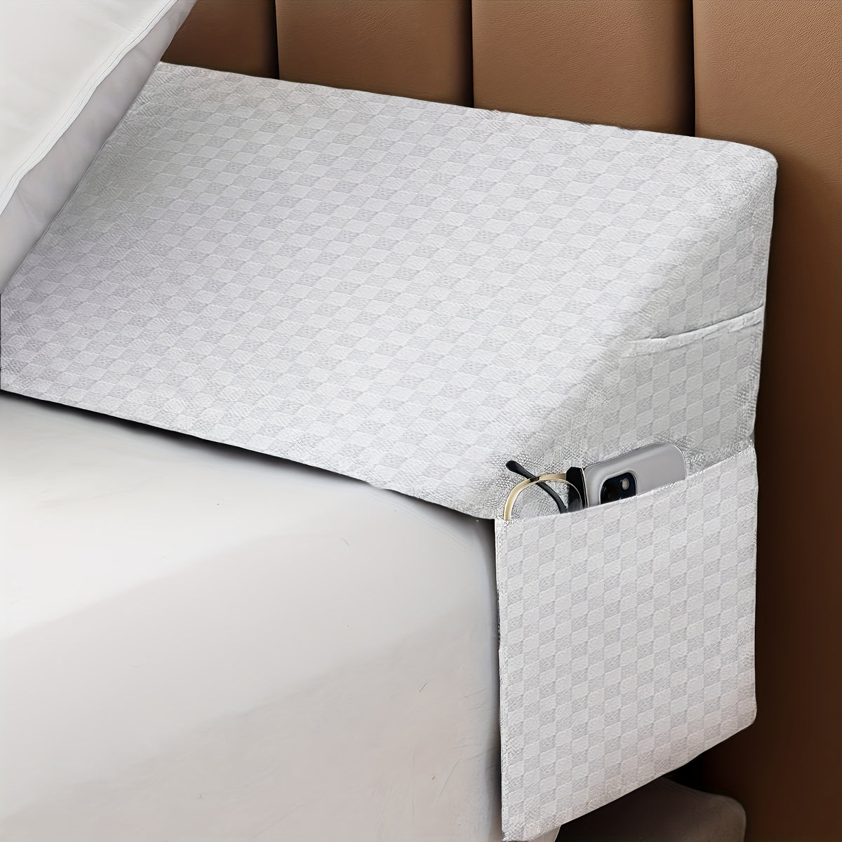 Mattress Gap Wedge Pillow for Headboard, Triangular Bed Gap Filler for Resting and Reading in Grey or White, Twin Full Queen and King Options