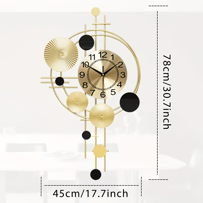 Nordic Decorative Wall Clock, Gold and Black Metal Geometric Wall Art with Analog Numbered Dial and Silent Design for Living Room and Bedroom