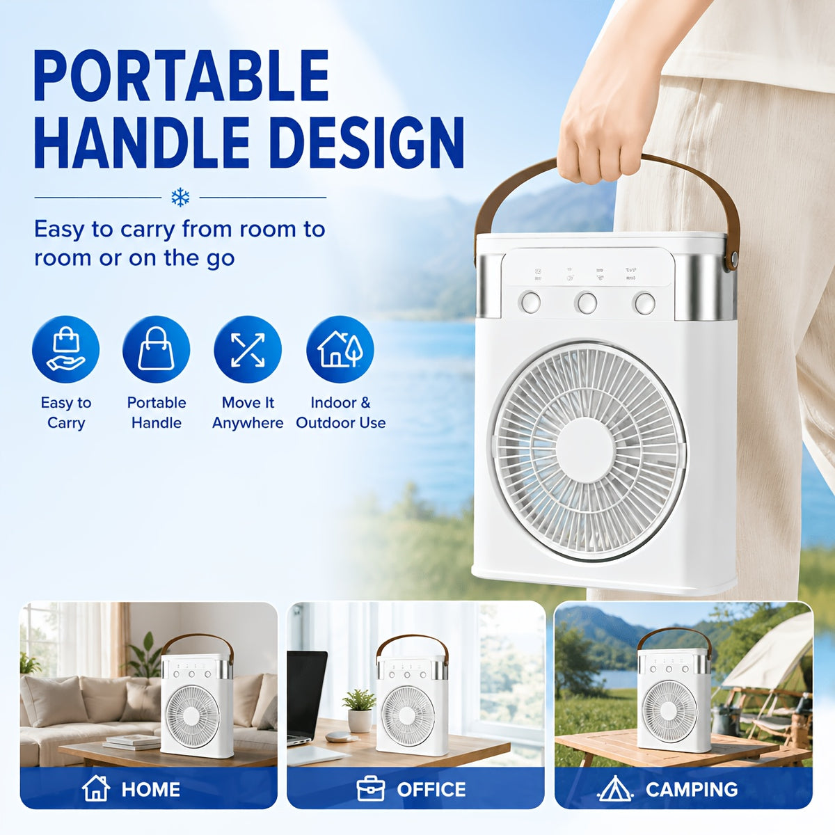 Portable USB Mist Fan With A Powerful 3300mAh Rechargeable Battery, Three Wind Speeds And Two Mist Modes, Comes With A Seven-color LED Mood Light And Timer Function, Perfect For Bedrooms, Offices, Dorms, And Camping To Help Ease The Summer Heat.