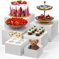 Nesting Buffet Risers, Six-Piece Tabletop Display Stand Sets in White, Transparent or Glacier Pattern Options for Dessert Tables, Catering and Collectibles