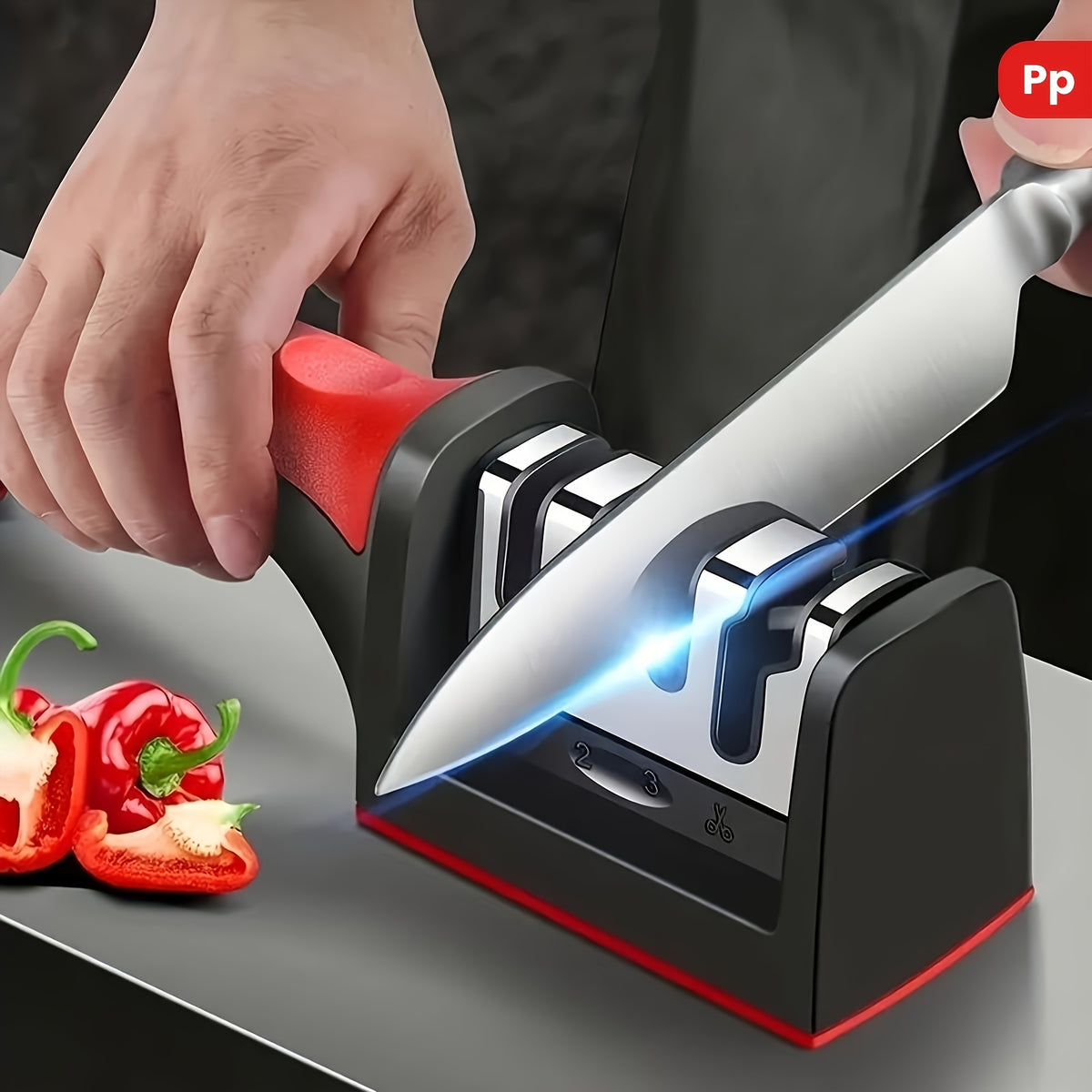 Knife Sharpener, 4-In-1 Blade Stainless Steel Sharpener And Scissors Sharpener, Anti-Slip Handle Professional Knife Sharpener, for Ergonomic And Easy to Use Knife Sharpening Kit