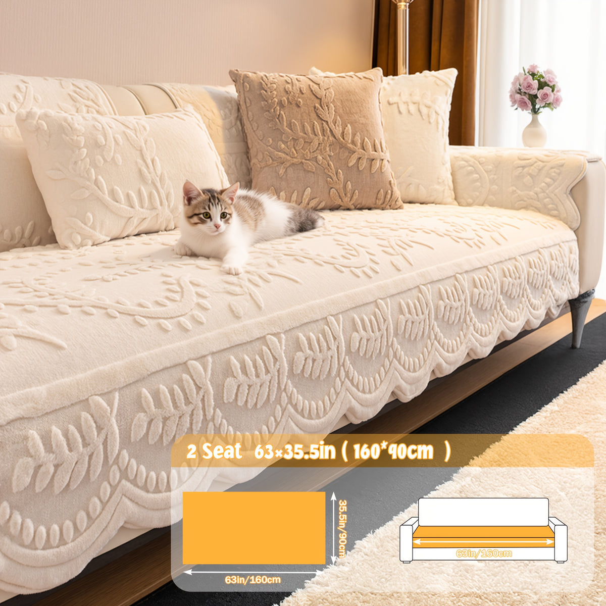 1pc Thickened Quilted Machine Washable Sofa Cushion, Faux Rabbit Fur Comfort Warm Non-slip Plush Sofa Cover, Breathable and Comfortable Pet-friendly for Bedroom, Office, Living Room, Suitable for 2/3/4-seater Sofa, Home Winter Decor, Christmas Gifts