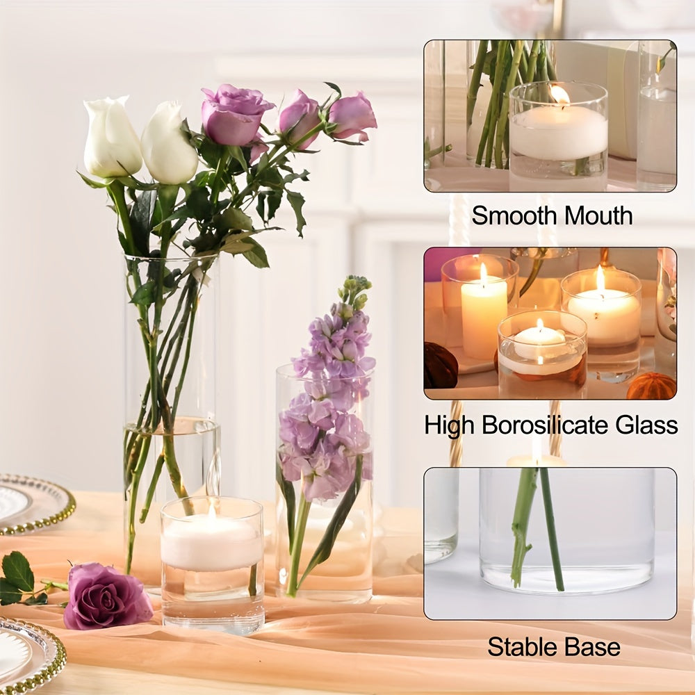 TOMNK 15/18/24/48pcs Glass Cylinder Vase in 3 Different Sizes (4In/8In/12In H), Clear Candle Holder, Tall Clear Vases for Halloween Decorations, Wedding & Party Centerpieces, Glass Flower Vase for Home Decor Party