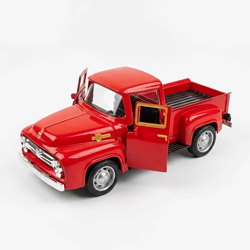 Vintage Pickup Truck Model, 4.9 x 2 x 1.8 Inch Alloy Metal Ornament with Chrome Accents in Eight Colors for Home Shelves and Office Desk Decor