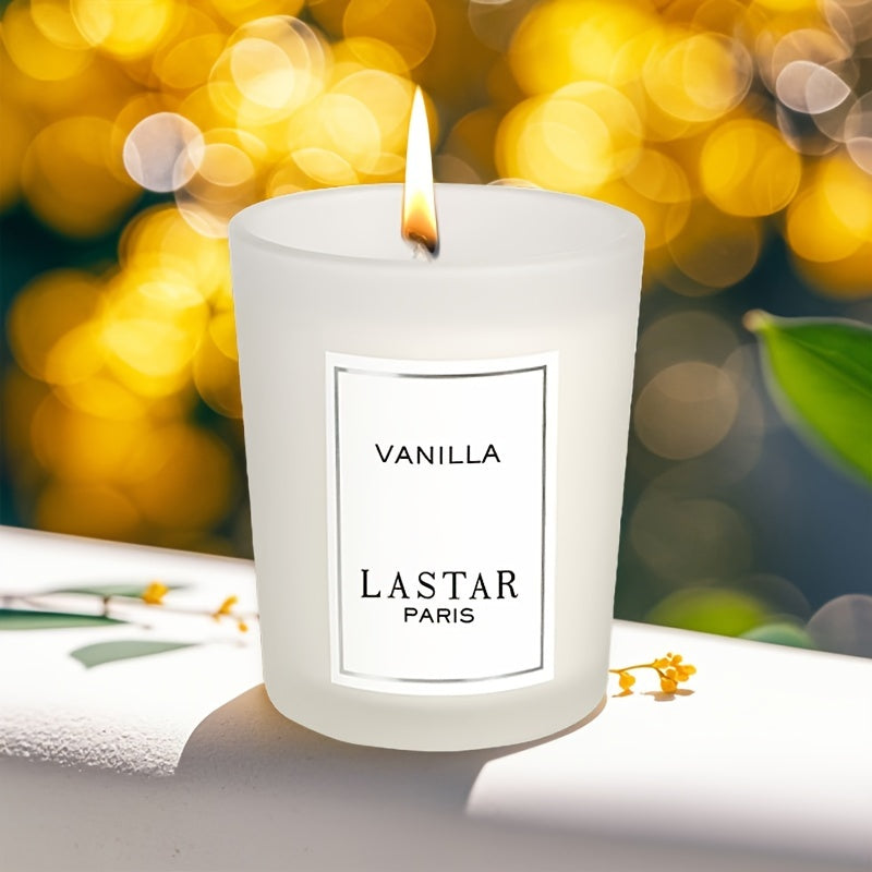 1pc Vanilla Scented Soy Wax Candle In Frosted Glass Jar - Single Wick, Smokeless, Ideal for Bedroom & Living Room Ambiance, Seasonal Celebrations, Valentine's Day Gift, Living Room Decor | Sophisticated Packaging | Smokeless Candle