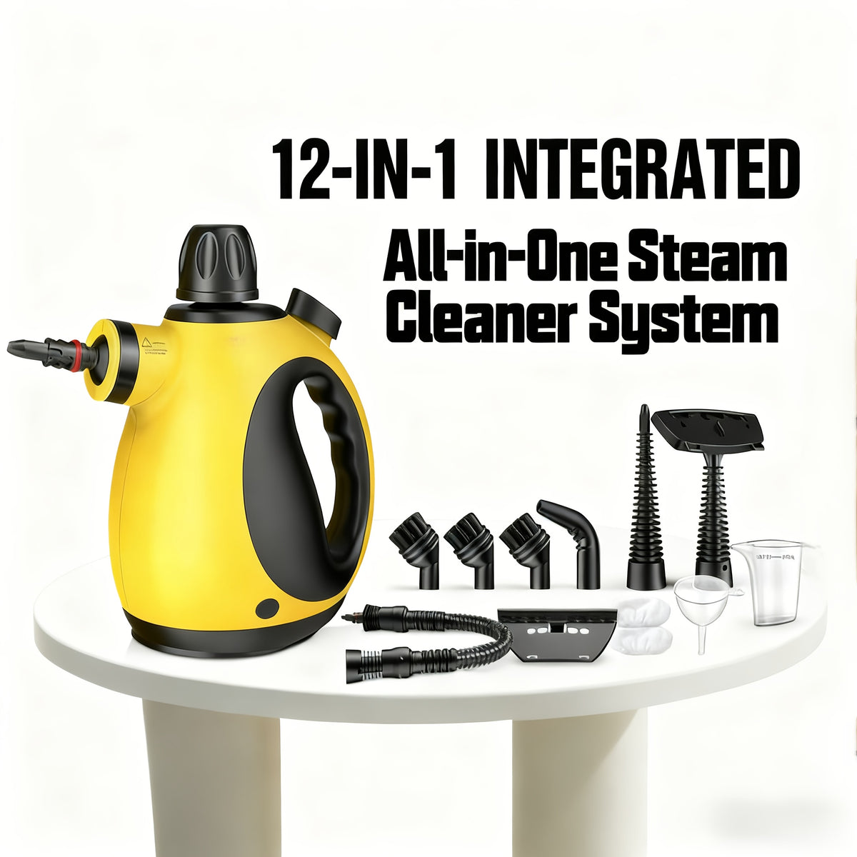 1pc 1050W Handheld Steam Cleaner | 12 Brush Heads, Fast Heat-Up, Chemical Free, Lightweight & Portable, Large 11.83oz Water Tank, Metal & Plastic, Plug, Safety Lock for Home, Car, Floor, Furniture